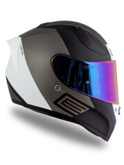 Origine Strada Layer Mat Siyah-Titanyum-Beyaz Kask Güneş Vizörlü Kask Gökkuşağı Camlı XS