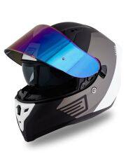 Origine Strada Layer Mat Siyah-Titanyum-Beyaz Kask Güneş Vizörlü Kask Gökkuşağı Camlı S