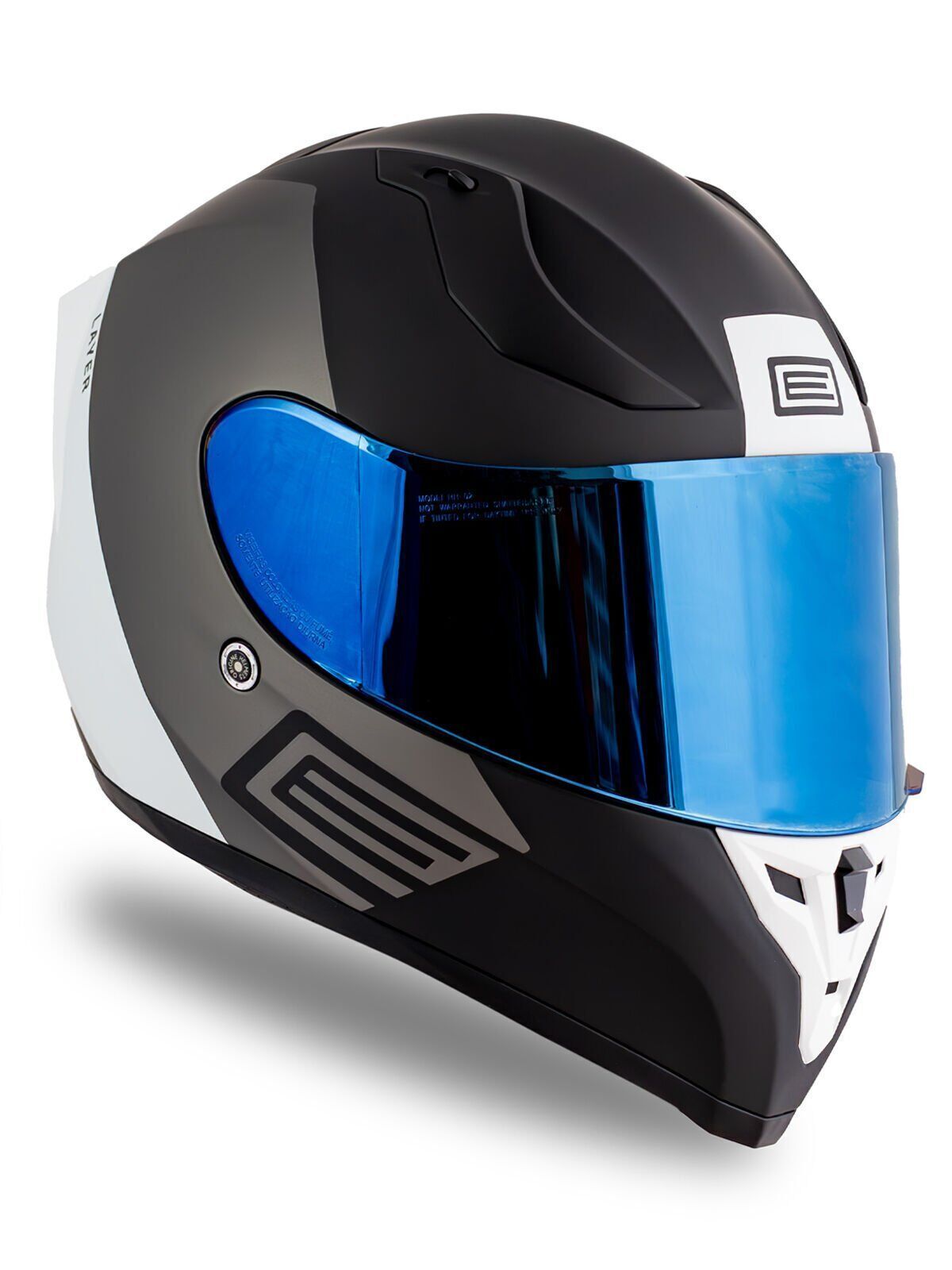Origine Strada Layer Mat Siyah-Titanyum-Beyaz Kask Güneş Vizörlü Kask Mavi Camlı XS