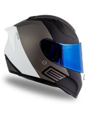 Origine Strada Layer Mat Siyah-Titanyum-Beyaz Kask Güneş Vizörlü Kask Mavi Camlı 2XL