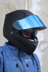 Origine Strada Mat Siyah Güneş Vizörlü Kask Mavi Camlı