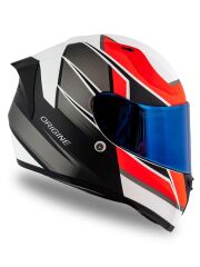 Origine Strada Competition Mat Siyah-Turuncu-Beyaz Güneş Vizörlü Kask Mavi Camlı