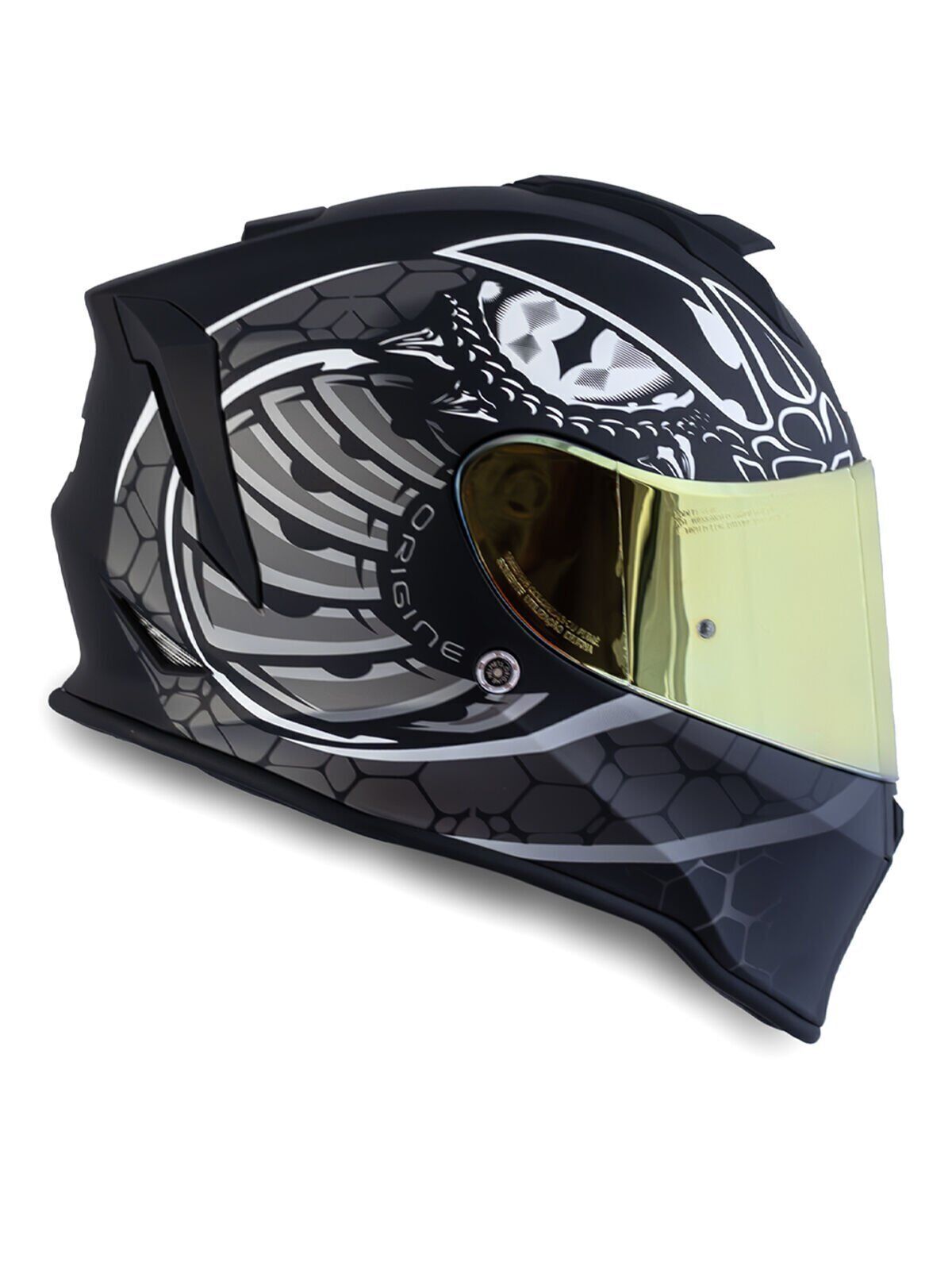 Origine Dinamo Fighter Mat Siyah-Titanium-Beyaz Kask Sarı Camlı