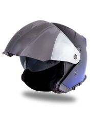 Origine Palio 2.0 DeepSky Mat Siyah-Navy Mavi Güneş Vizörlü Açık Kask Gri Camlı