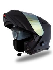 Origine Delta BT Mat Siyah Çene Açılır Kask (Intercomlu-Bluetoothlu Kask) Sarı Camlı