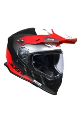 Just1 J34 Pro Outerspace Mat Titanium- Beyaz-Kırmızı Güneş Vizörlü Cross Kask