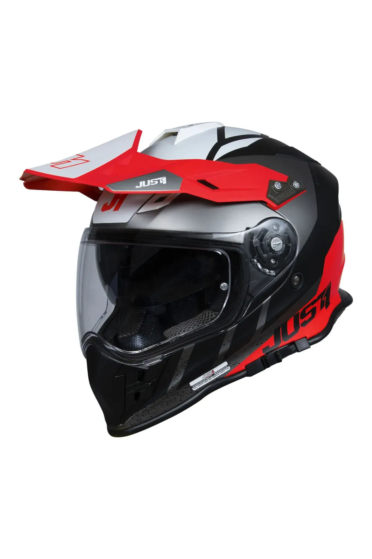 Just1 J34 Pro Outerspace Mat Titanium- Beyaz-Kırmızı Güneş Vizörlü Cross Kask