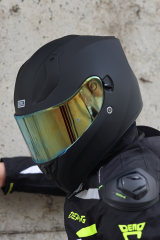 Origine Strada Mat Siyah Güneş Vizörlü Kask Sarı Camlı L