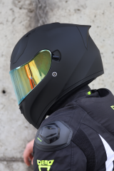 Origine Strada Mat Siyah Güneş Vizörlü Kask Sarı Camlı XL