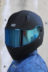 Origine Strada Mat Siyah Güneş Vizörlü Kask Mavi Camlı XS