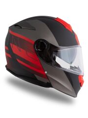 Origine Delta Row Mat Titanyum-Siyah-Kırmızı Güneş Vizörlü Çene Açılır Kask Şeffaf Camlı M