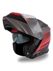 Origine Delta Row Mat Titanyum-Siyah-Kırmızı Güneş Vizörlü Çene Açılır Kask Şeffaf Camlı 2XL
