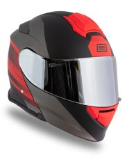 Origine Delta Row Mat Titanyum-Siyah-Kırmızı Güneş Vizörlü Çene Açılır Kask Gri Camlı XS