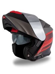 Origine Delta Row Mat Titanyum-Siyah-Kırmızı Güneş Vizörlü Çene Açılır Kask Gri Camlı L
