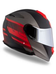 Origine Delta Row Mat Titanyum-Siyah-Kırmızı Güneş Vizörlü Çene Açılır Kask Gri Camlı L