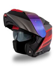 Origine Delta Row Mat Titanyum-Siyah-Kırmızı Güneş Vizörlü Çene Açılır Kask Gökkuşağı Camlı S