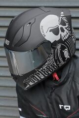 Origine Strada Fearless Mat Siyah-Beyaz Güneş Vizörlü Kask Gri Camlı XL