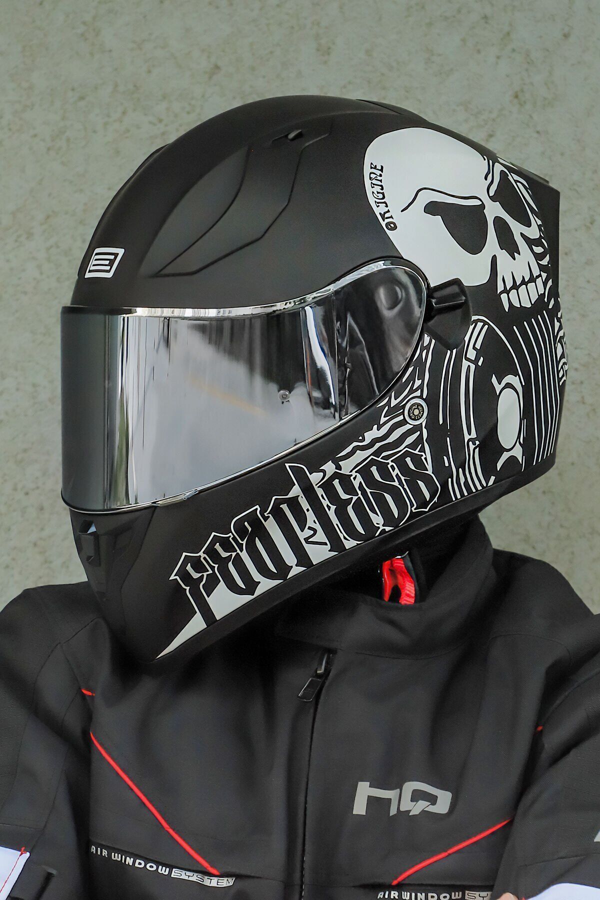 Origine Strada Fearless Mat Siyah-Beyaz Güneş Vizörlü Kask Gri Camlı 2XL