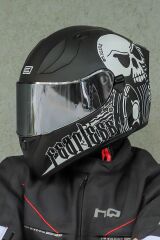 Origine Strada Fearless Mat Siyah-Beyaz Güneş Vizörlü Kask Gri Camlı 2XL