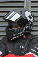 Origine Strada Fearless Mat Siyah-Beyaz Güneş Vizörlü Kask Gri Camlı 2XL