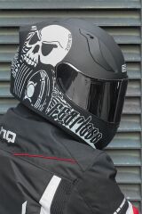 Origine Strada Fearless Mat Siyah-Beyaz Güneş Vizörlü Kask Gri Camlı 2XL