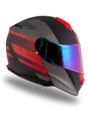 Origine Delta Row Mat Titanyum-Siyah-Kırmızı Güneş Vizörlü Çene Açılır Kask Gökkuşağı Camlı L