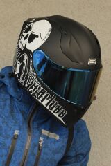 Origine Strada Fearless Mat Siyah-Beyaz Güneş Vizörlü Kask Mavi Camlı XS