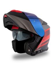 Origine Delta Row Mat Titanyum-Siyah-Kırmızı Güneş Vizörlü Çene Açılır Kask Mavi Camlı M