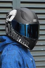 Origine Strada Fearless Mat Siyah-Beyaz Güneş Vizörlü Kask Mavi Camlı 2XL