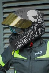 Origine Strada Fearless Mat Siyah-Beyaz Güneş Vizörlü Kask Sarı Camlı M