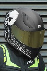 Origine Strada Fearless Mat Siyah-Beyaz Güneş Vizörlü Kask Sarı Camlı L