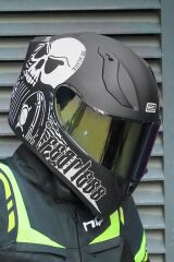 Origine Strada Fearless Mat Siyah-Beyaz Güneş Vizörlü Kask Sarı Camlı XL