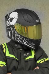 Origine Strada Fearless Mat Siyah-Beyaz Güneş Vizörlü Kask Sarı Camlı 2XL