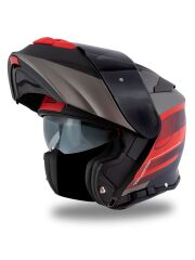 Origine Delta Row Mat Titanyum-Siyah-Kırmızı Güneş Vizörlü Çene Açılır Kask Siyah Camlı XL