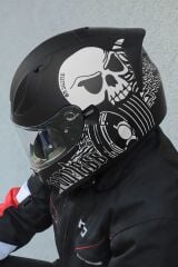 Origine Strada Fearless Mat Siyah-Beyaz Güneş Vizörlü Kask Şeffaf Camlı S