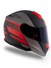 Origine Delta Row Mat Titanyum-Siyah-Kırmızı Güneş Vizörlü Çene Açılır Kask Siyah Camlı 2XL