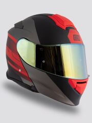 Origine Delta Row Mat Titanyum-Siyah-Kırmızı Güneş Vizörlü Çene Açılır Kask Sarı Camlı XS