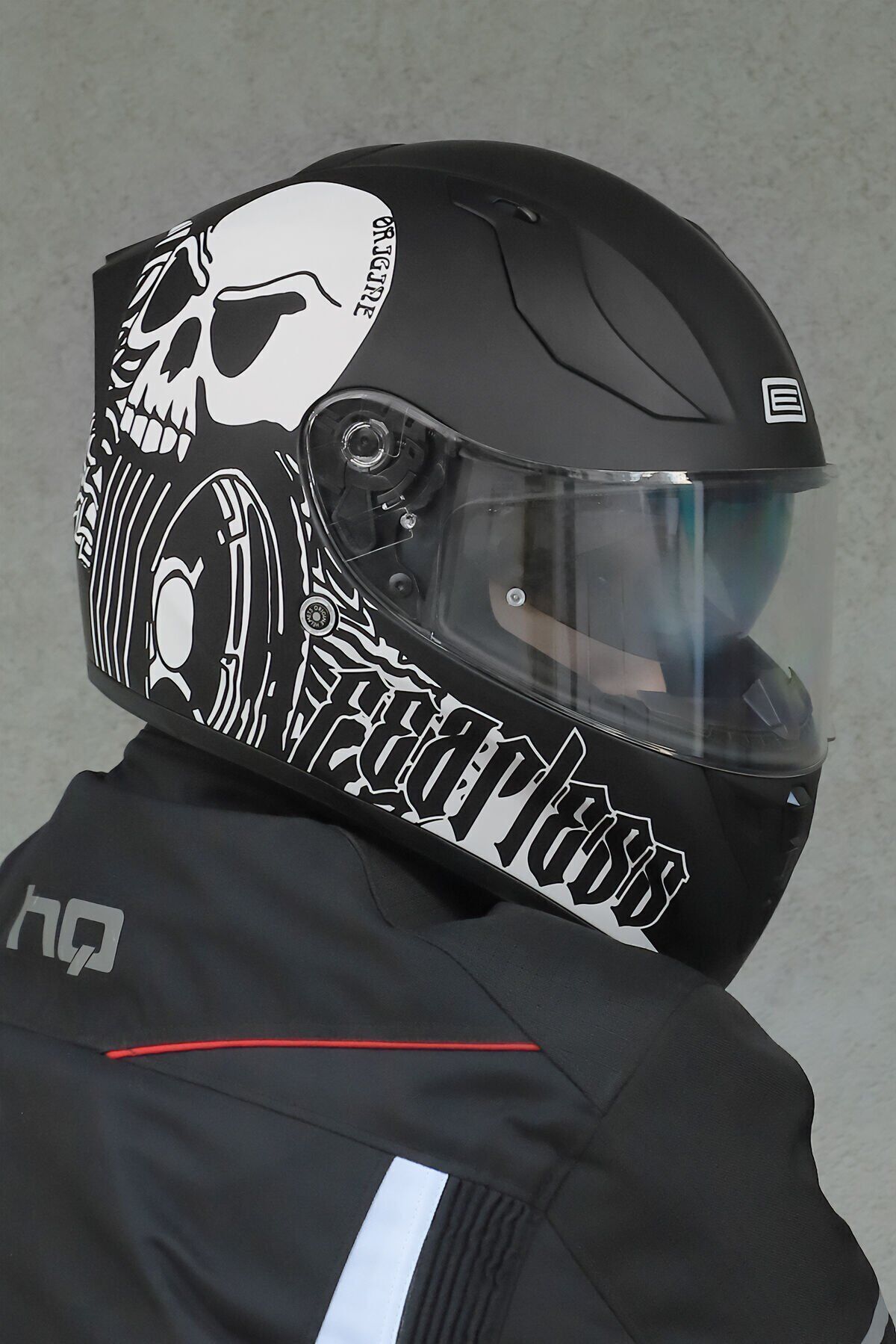 Origine Strada Fearless Mat Siyah-Beyaz Güneş Vizörlü Kask Şeffaf Camlı 2XL