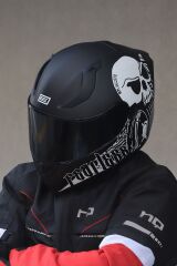 Origine Strada Fearless Mat Siyah-Beyaz Güneş Vizörlü Kask Siyah Camlı 2XL