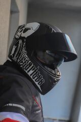 Origine Strada Fearless Mat Siyah-Beyaz Güneş Vizörlü Kask Siyah Camlı 2XL