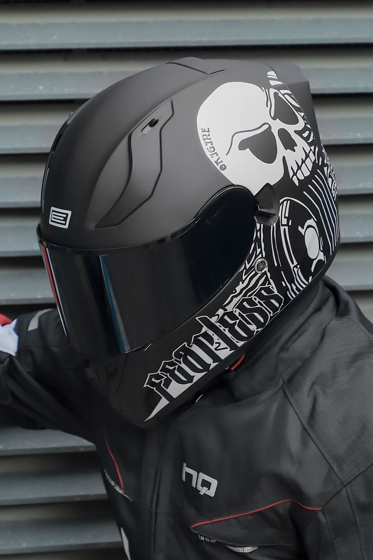 Origine Strada Fearless Mat Siyah-Beyaz Güneş Vizörlü Kask Siyah Camlı 2XL