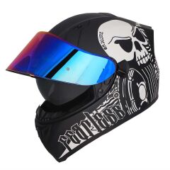 Origine Strada Fearless Mat Siyah-Beyaz Güneş Vizörlü Kask Gökkuşağı Camlı 2XL