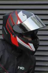 Origine Strada Competition Beyaz-Kırmızı-Siyah Güneş Vizörlü Kask Gri Camlı S