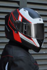 Origine Strada Competition Beyaz-Kırmızı-Siyah Güneş Vizörlü Kask Gri Camlı L