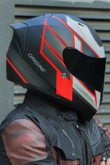 Origine Strada Competition Beyaz-Kırmızı-Siyah Güneş Vizörlü Kask Siyah Camlı M