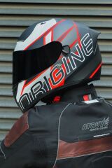 Origine Strada Competition Beyaz-Kırmızı-Siyah Güneş Vizörlü Kask Siyah Camlı 2XL