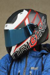 Origine Strada Competition Beyaz-Kırmızı-Siyah Güneş Vizörlü Kask Mavi Camlı S