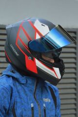 Origine Strada Competition Beyaz-Kırmızı-Siyah Güneş Vizörlü Kask Mavi Camlı 2XL