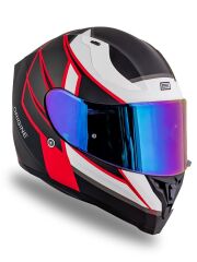 Origine Strada Competition Beyaz-Kırmızı-Siyah Güneş Vizörlü Kask Gökkuşağı Camlı 2XL