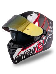 Origine Strada Competition Beyaz-Kırmızı-Siyah Güneş Vizörlü Kask Sarı Camlı 2XL